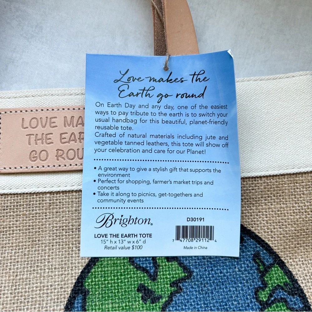 NWT Brighton Love the Earth Jute Tote with Leather Handles